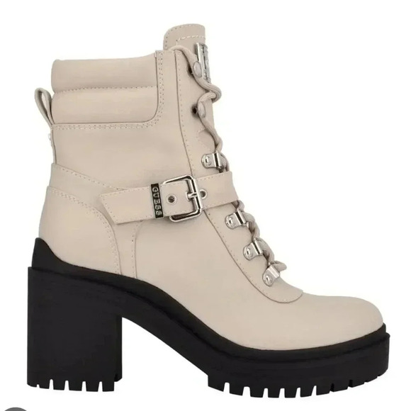 Women's White Canaly Lug Sole Block Heel Combat Boots Size 6 - Picture 2 of 11